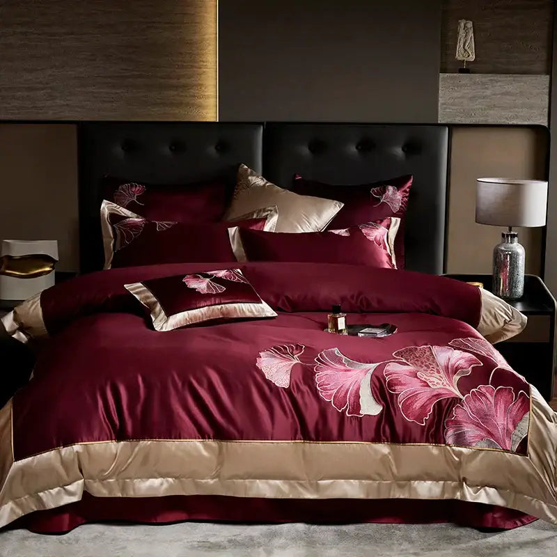 Burgundy Gold Cotton Bedding