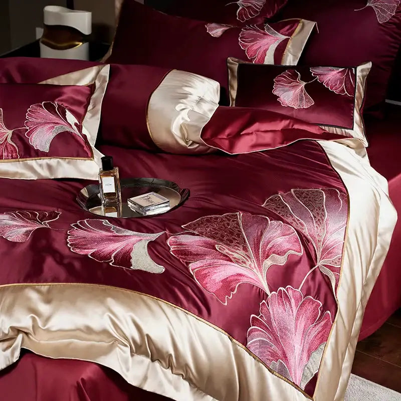 Burgundy Gold Cotton Bedding