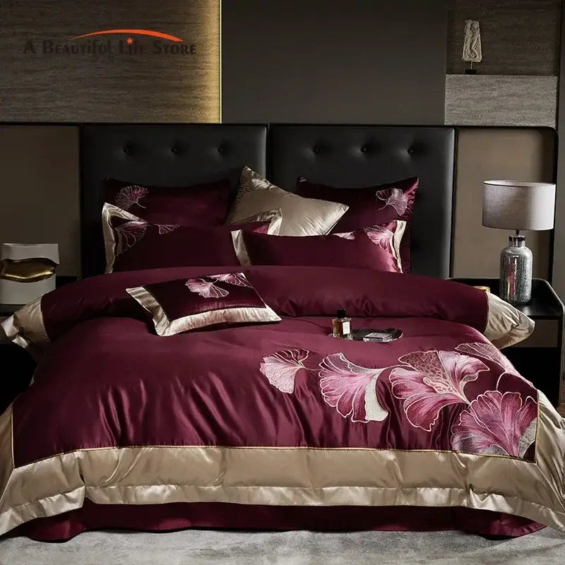 Burgundy Gold Cotton Bedding
