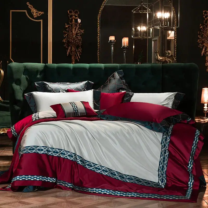 Burgundy Silver Bedding Set