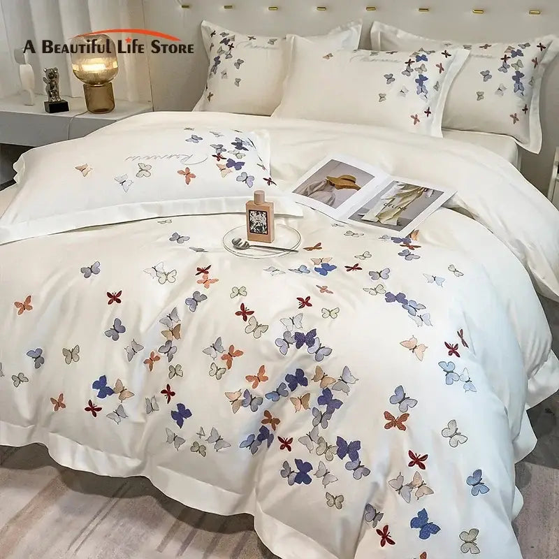 Butterfly Embroidery Cotton Bedding