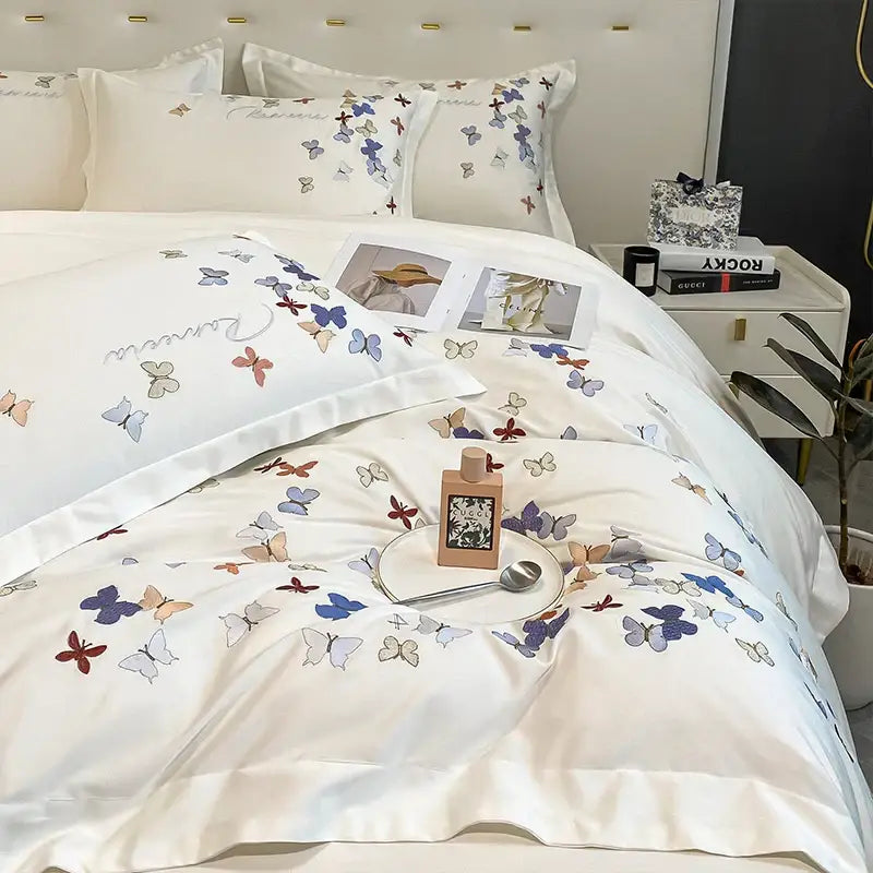 Butterfly Embroidery Cotton Bedding
