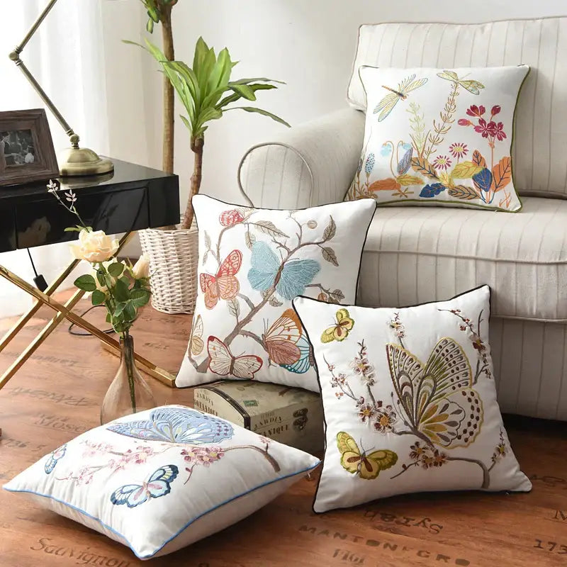 Cotton Butterfly Pillow Cover