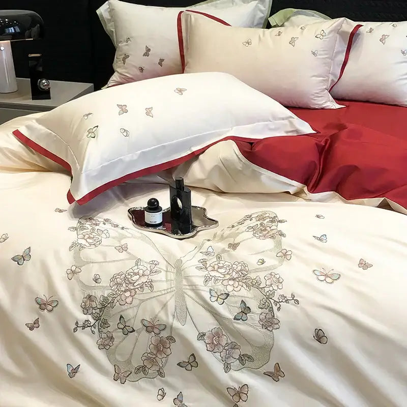 Floral Embroidery Bedding Set King Queen Size