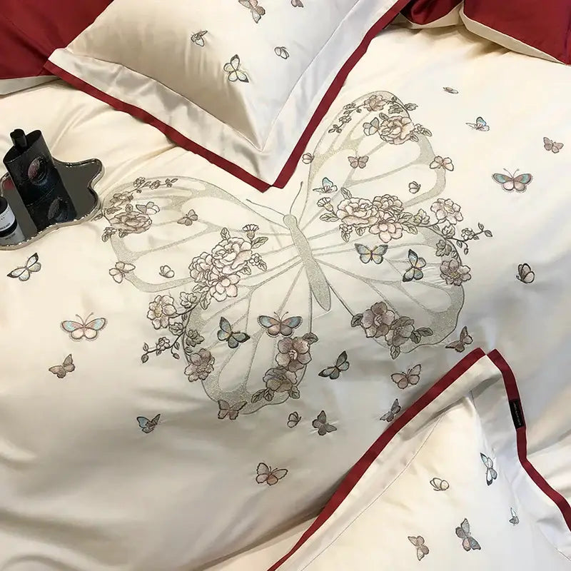 Floral Embroidery Bedding Set King Queen Size