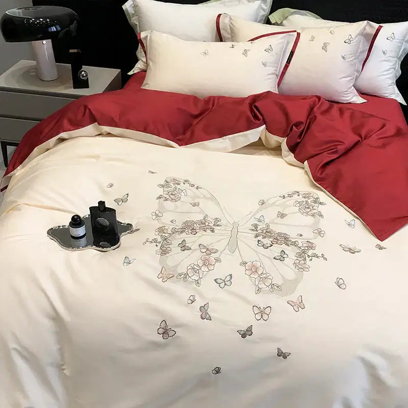 Floral Embroidery Bedding Set King Queen Size