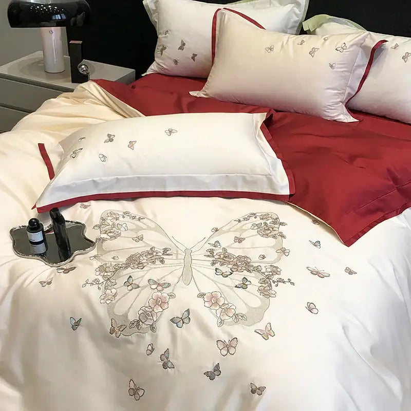 Floral Embroidery Bedding Set King Queen Size