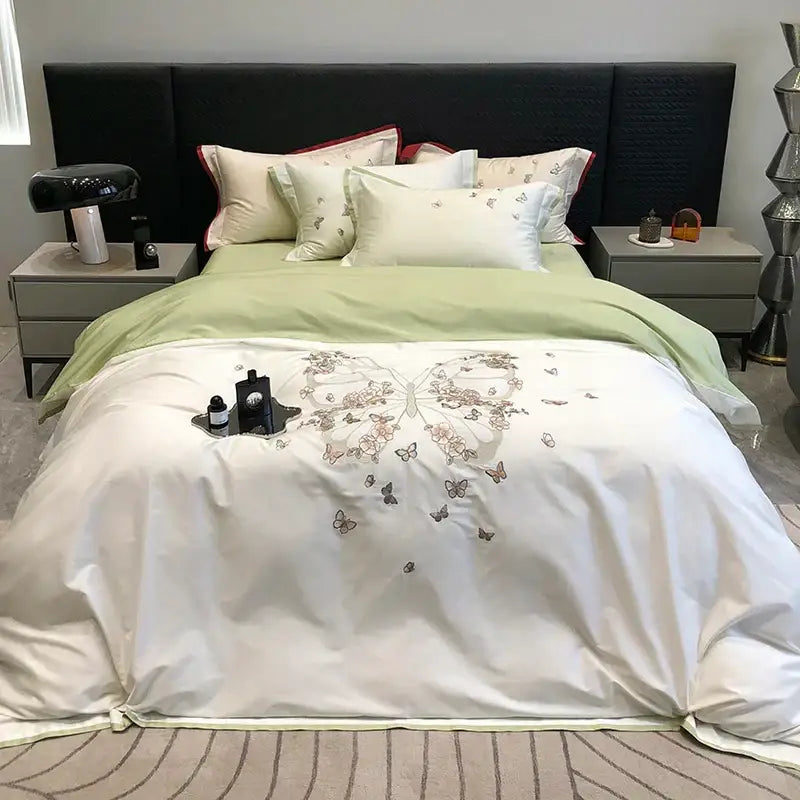 Floral Embroidery Bedding Set King Queen Size