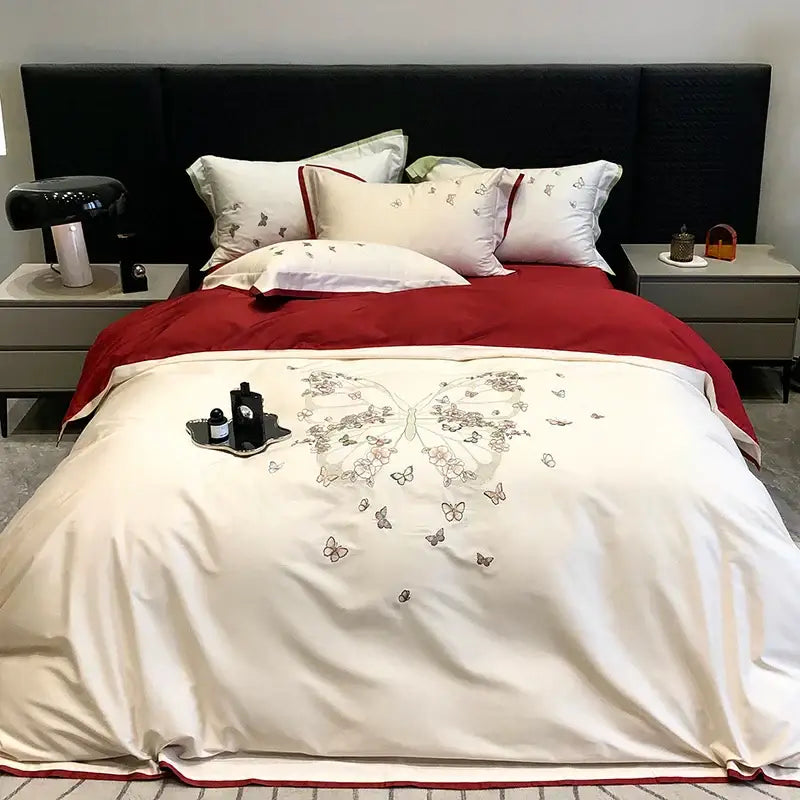 Floral Embroidery Bedding Set King Queen Size