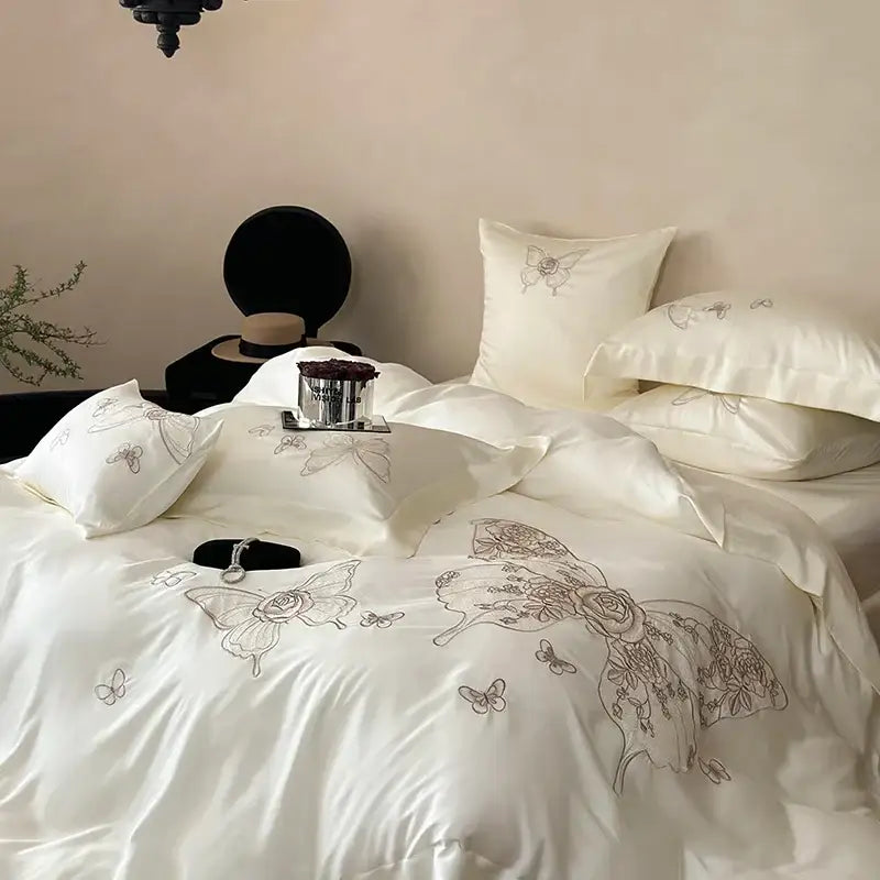 Cream Satin Floral Bedding