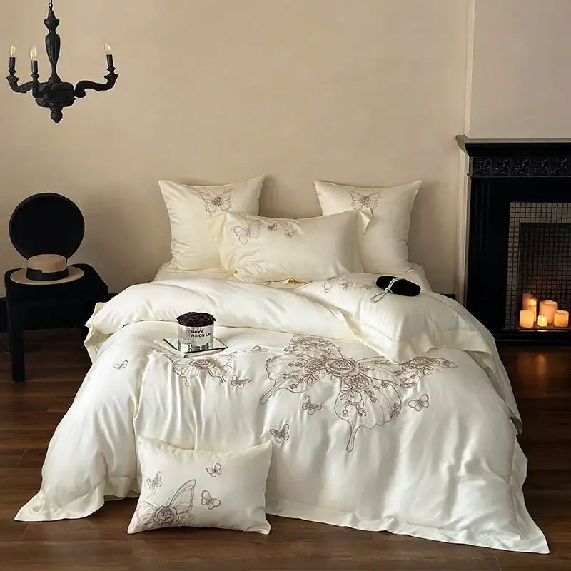 Cream Satin Floral Bedding