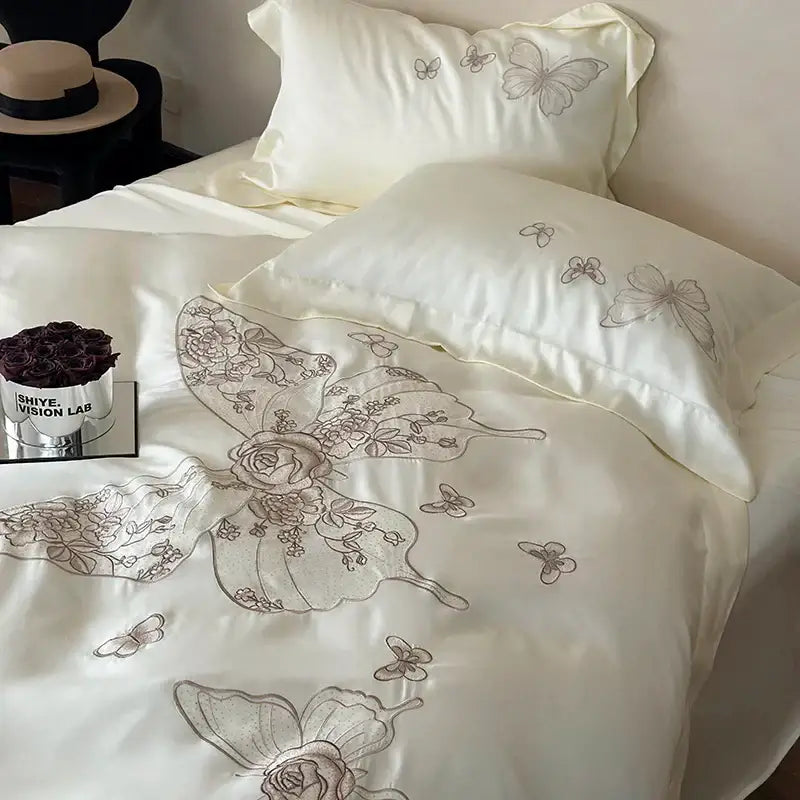 Cream Satin Floral Bedding