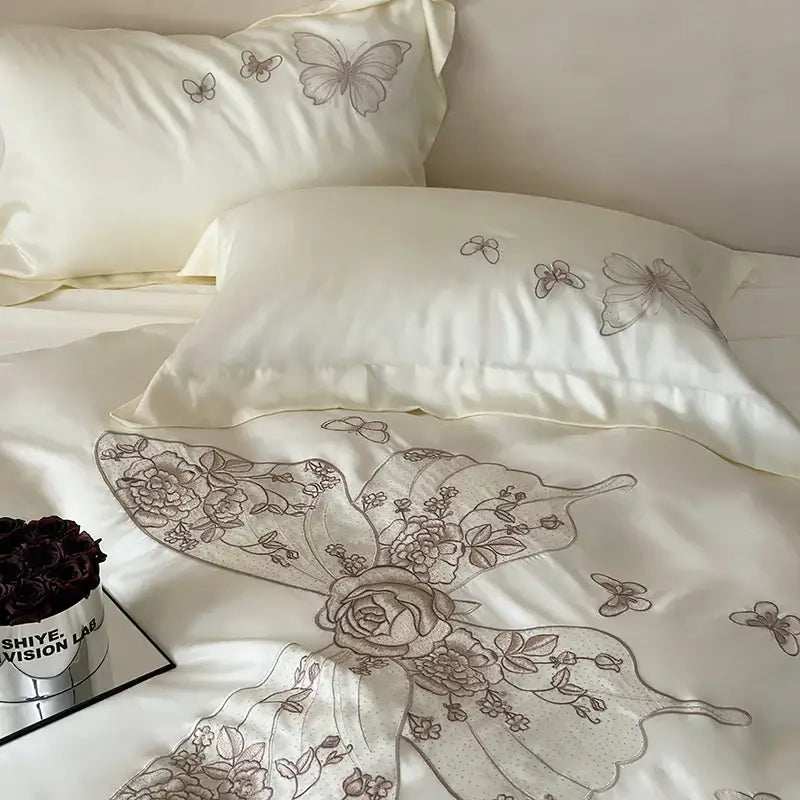 Cream Satin Floral Bedding