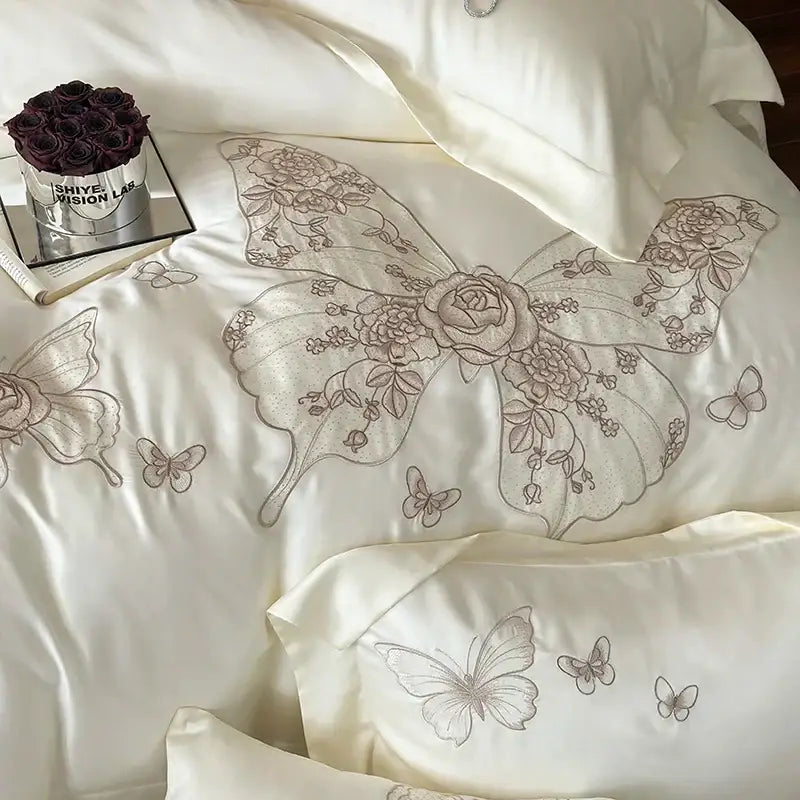 Cream Satin Floral Bedding