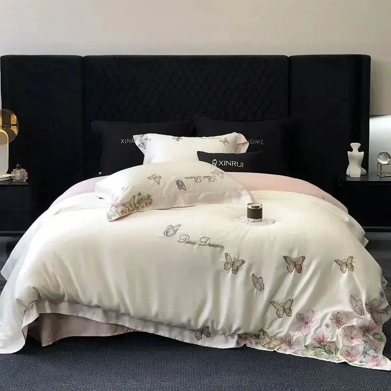 Cream Satin Floral Duvet