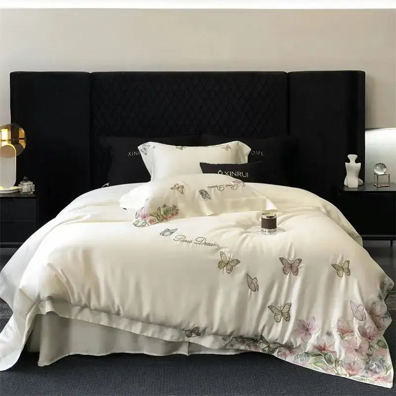 Cream Satin Floral Duvet