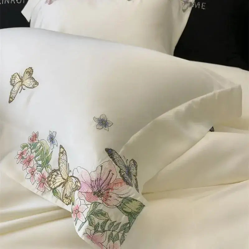 Cream Satin Floral Duvet