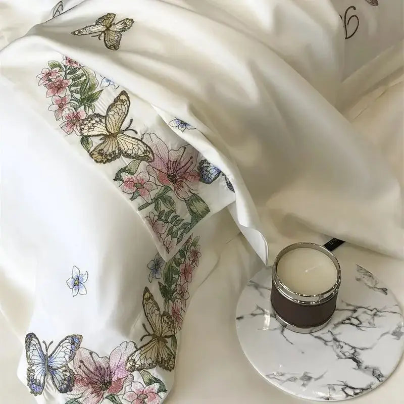 Cream Satin Floral Duvet