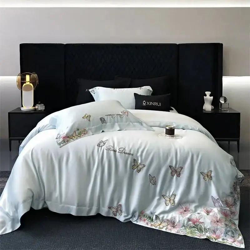 Cream Satin Floral Duvet
