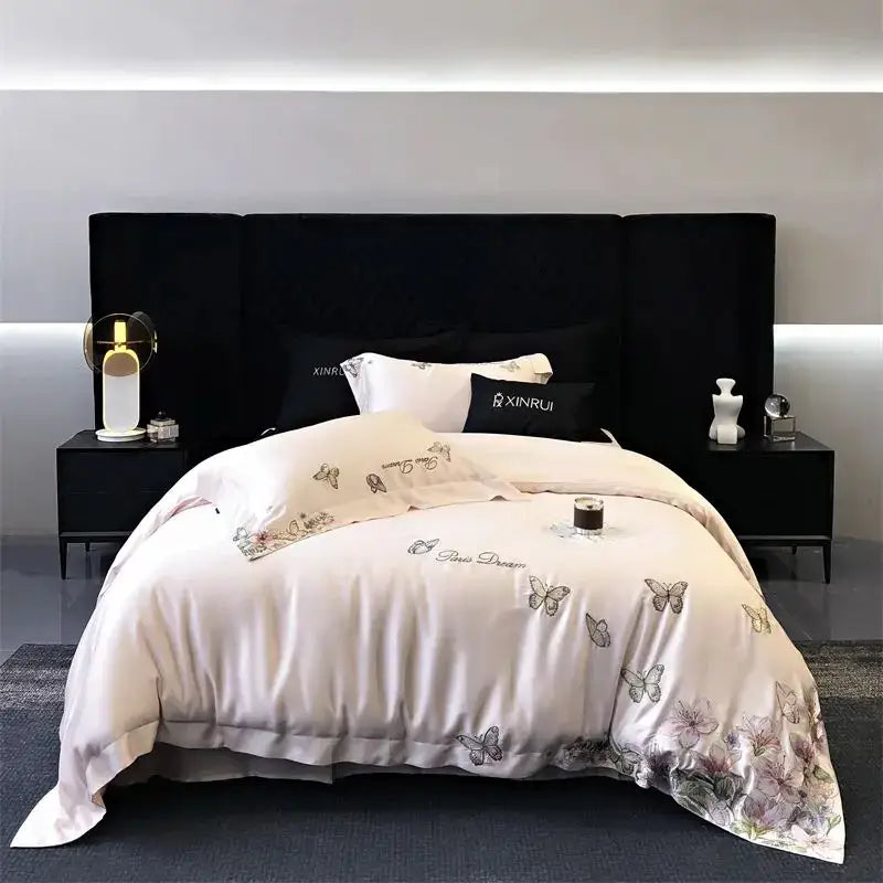 Cream Satin Floral Duvet