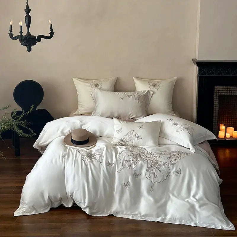 Cream Satin Floral Bedding
