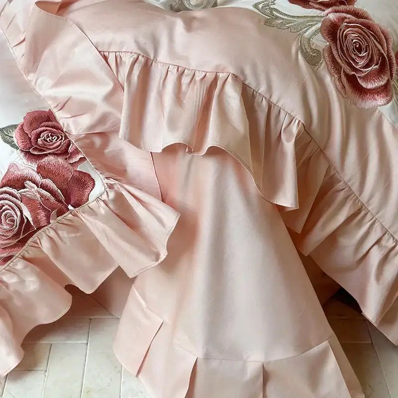 Pink Satin Ruffle Bedding