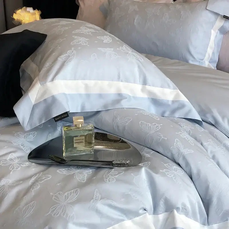 Blue White Jacquard Bedding