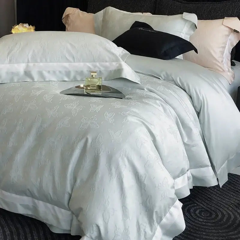 Blue White Jacquard Bedding