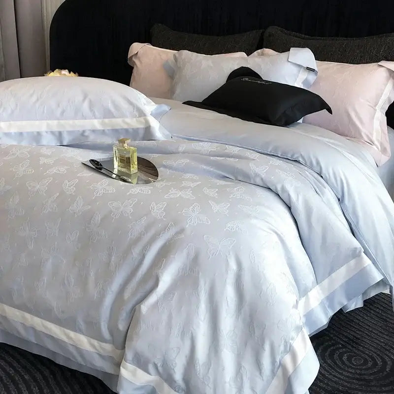 Blue White Jacquard Bedding
