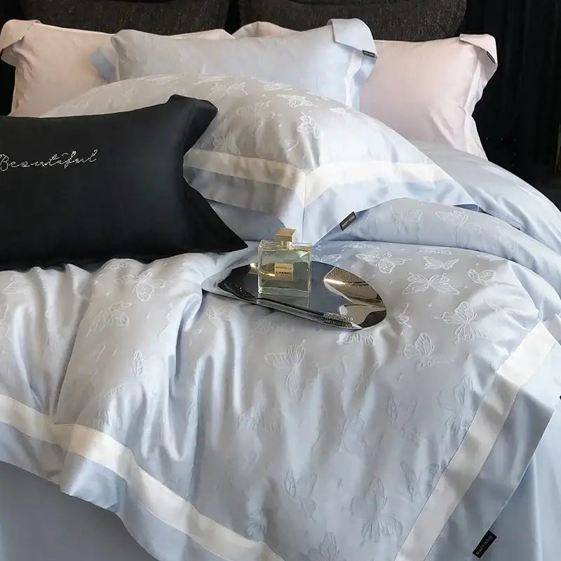 Blue White Jacquard Bedding