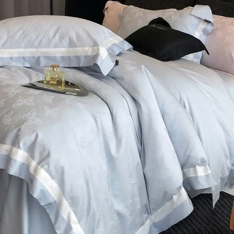 Blue White Jacquard Bedding
