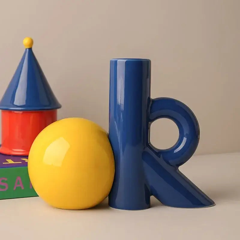 Blue Ceramic Letter Vase