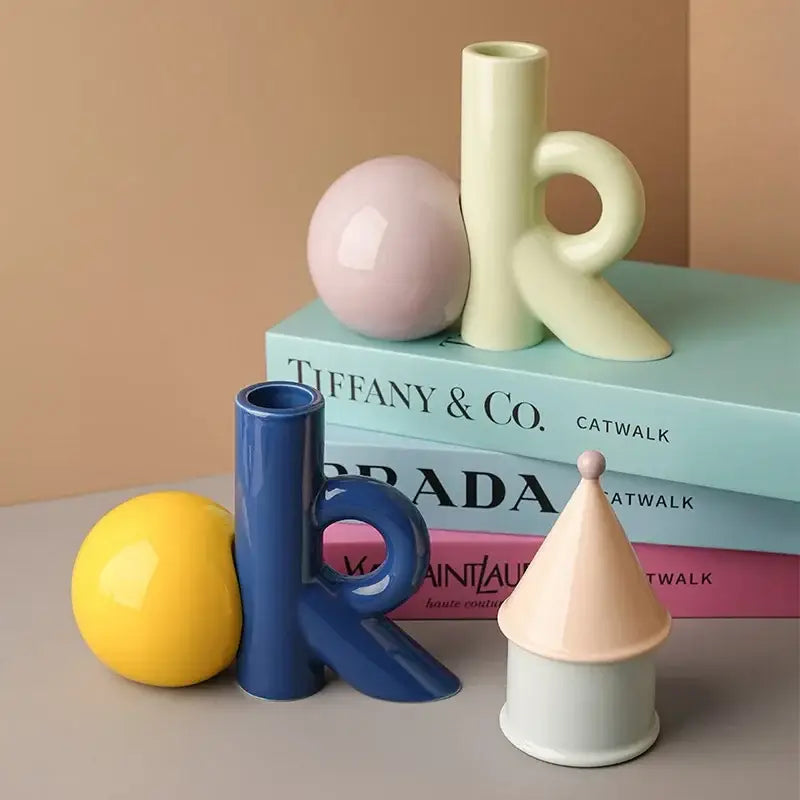 Blue Ceramic Letter Vase
