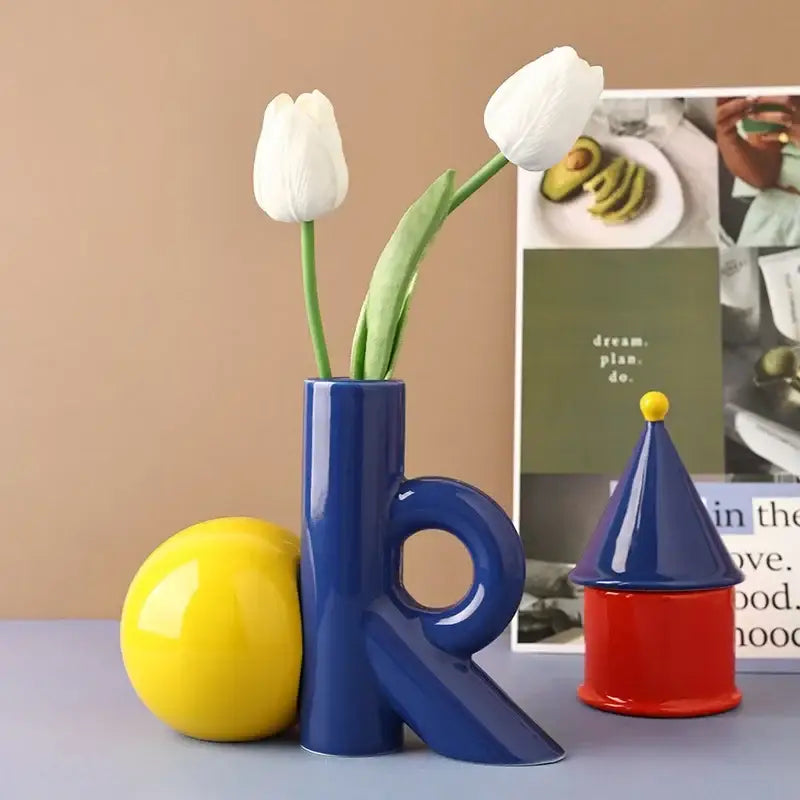 Blue Ceramic Letter Vase