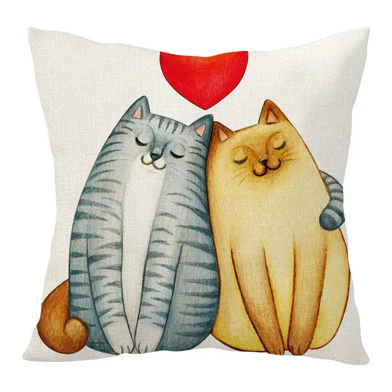 Linen Cat Teacup Pillowcase