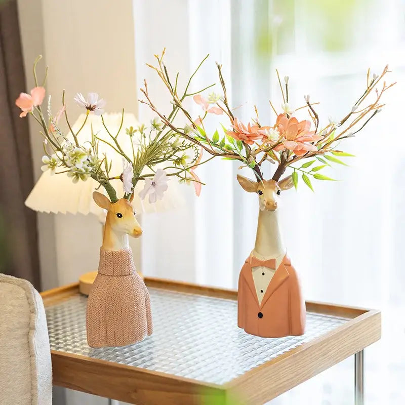 Beige Resin Deer Vase