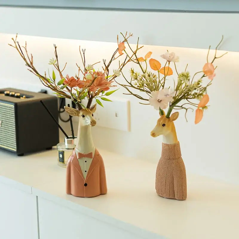 Beige Resin Deer Vase