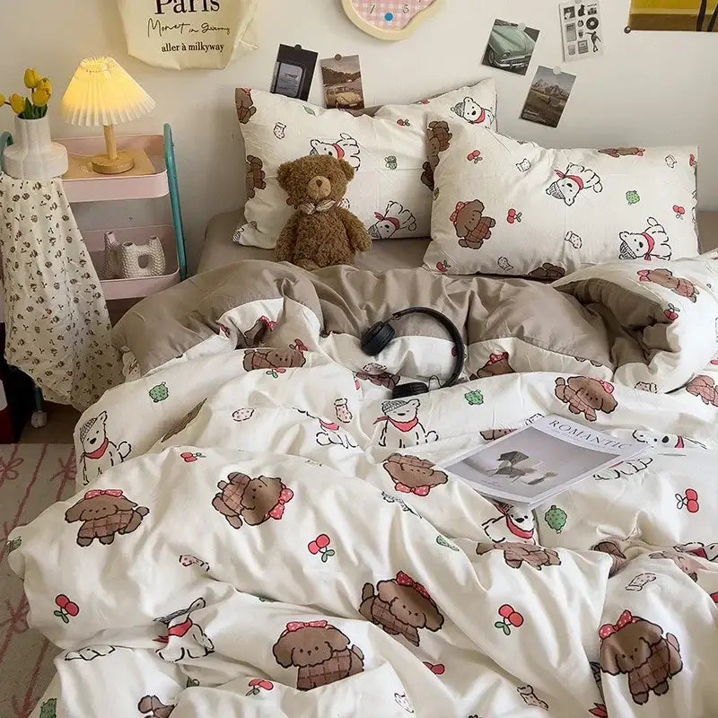 Cream Dog Print Comforter