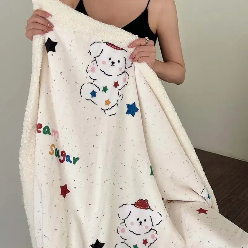 Wool Blanket Cartoon Lamb Floral Bedroom