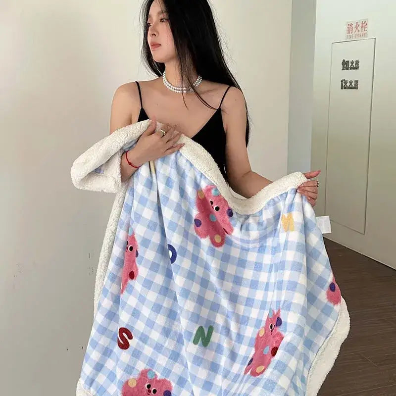 Wool Blanket Cartoon Lamb Floral Bedroom