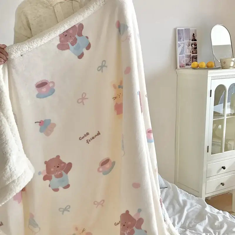 Wool Blanket Cartoon Lamb Floral Bedroom