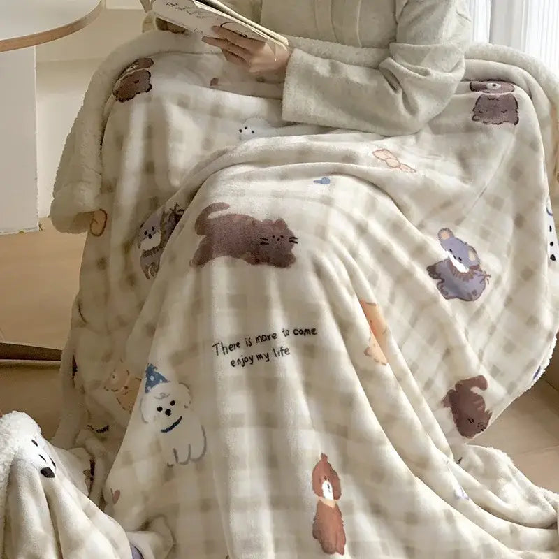 Wool Blanket Cartoon Lamb Floral Bedroom