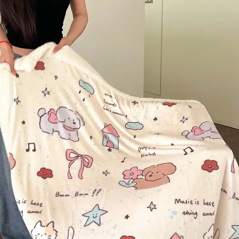 Wool Blanket Cartoon Lamb Floral Bedroom