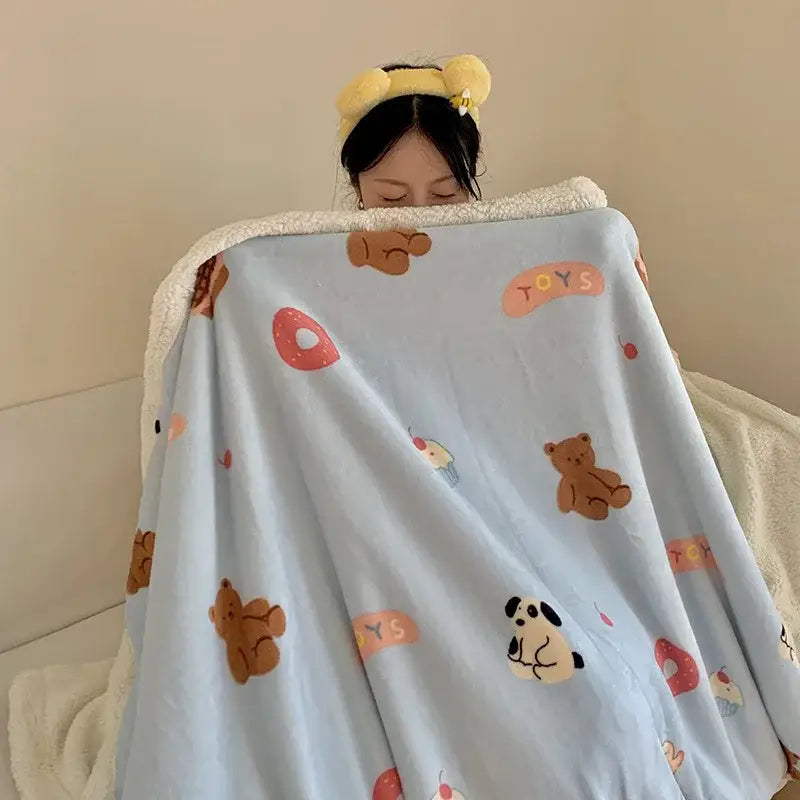 Wool Blanket Cartoon Lamb Floral Bedroom