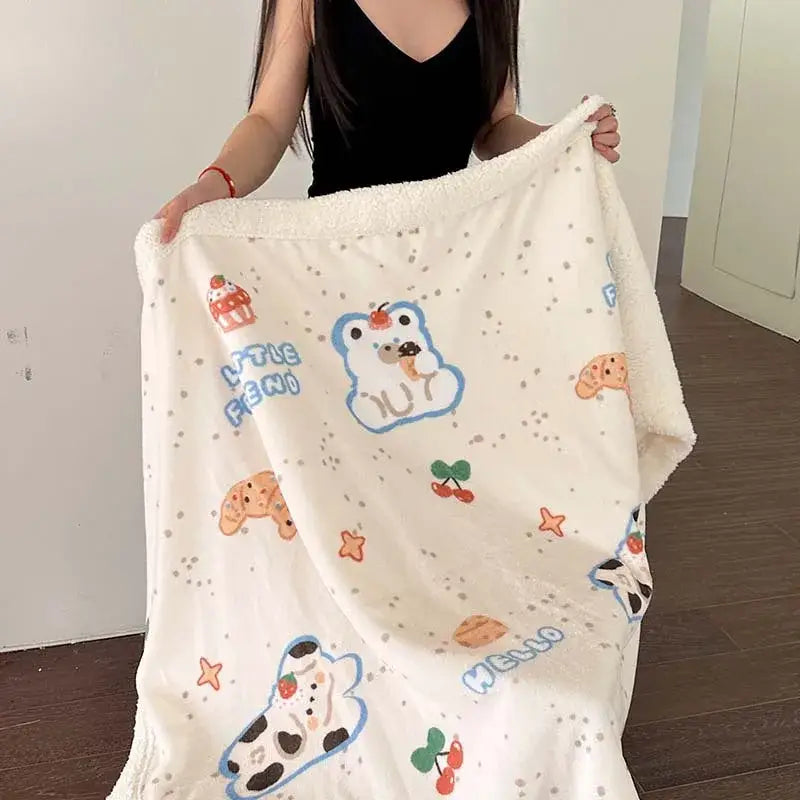 Wool Blanket Cartoon Lamb Floral Bedroom