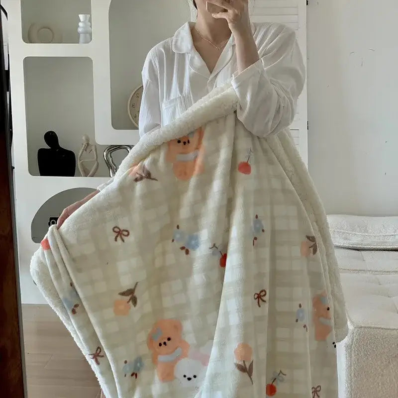 Wool Blanket Cartoon Lamb Floral Bedroom