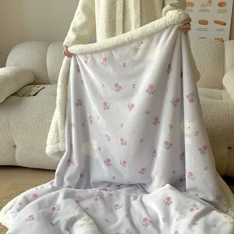 Wool Blanket Cartoon Lamb Floral Bedroom