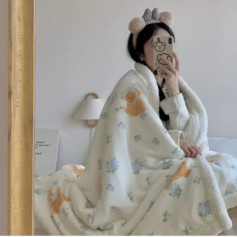 Wool Blanket Cartoon Lamb Floral Bedroom