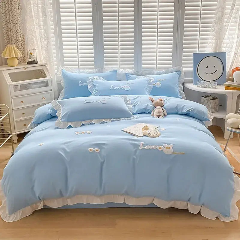 Blue Embroidered Bedding Set