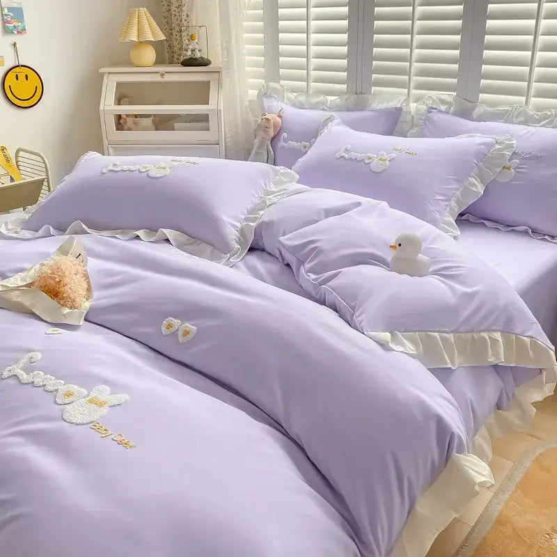 Blue Embroidered Bedding Set